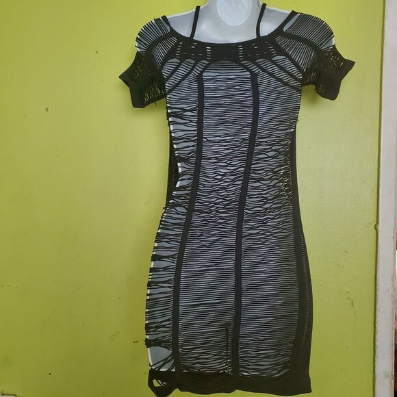 Womens Mini dress see through no label but fits like XS to Small black color - Picture 7 of 8